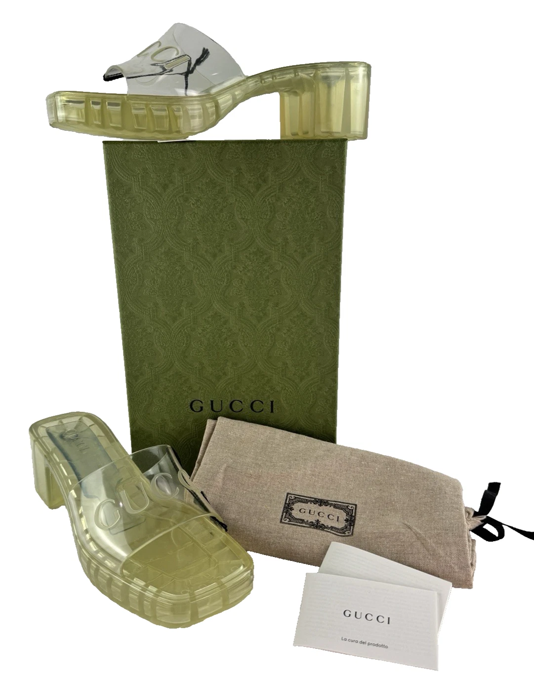 Gucci Neuf dans sa boîte Auth 10 US 40 EU logo plates formes en caoutchouc glissières sandales chaussures sac