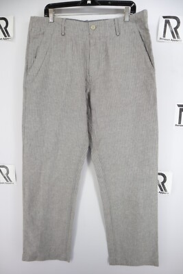 NWT Men's Banana Republic Gray Striped Straight Baggy Chino Pants Size 35 X 32L