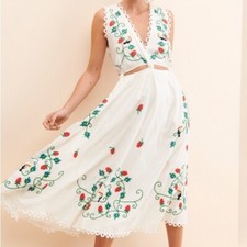 Farm Rio Cross Stitch Toucan Raspberries Fruit Embroidered Dress Sz Medium