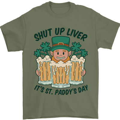 St Patricks Day Shut Up Liver Beer Alcohol Funny Herren Maglietta 100% Baumwolle