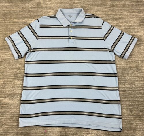 Croft & Barrow Shirt Mens Extra Large Blue Gray Polo Striped Short Sleeve Casual