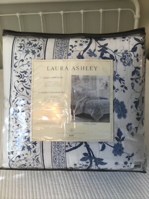 Laura Ashley CHARLOTTE Blue White Floral PC QUEEN Comforter Set