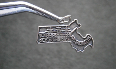 Old Ironsides Massachusetts Map Vtg Sterling Silver Bracelet Charm Pendant  1.3g