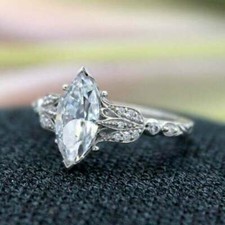 2.Ct Marquise Cut Simulated Diamond Floral Engagement Ring 14k White Gold Size 8
