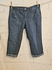 Faded Glory Size 16 Cropped Cuffed Blue Jeans Dark Wash 5 Pocket Zip Inseam 20"