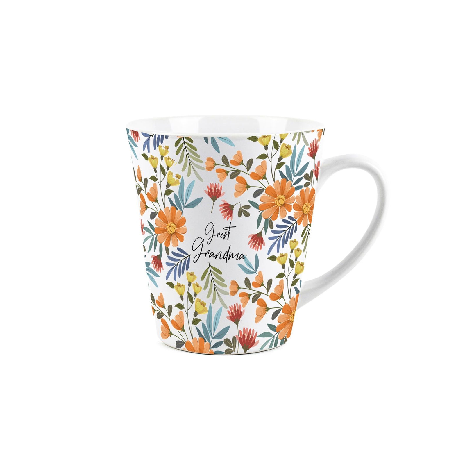 Great Grandma Gift Mug - Orange Flowers Ceramic Latte Cup Present