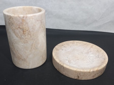 Marble Stone White Utensil Toothbrush Holder  Soap Dish Container Set of 2