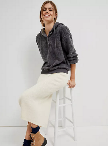 Anthropologie Sherpa Hoodie Gray Faux Shearling Current Air Sweater Size S NEW - Picture 5 of 5