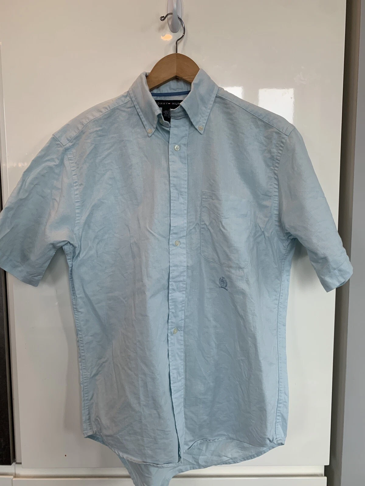 Tommy Hilfiger Light Blue Linen Cotton Blend Short Sleeve Shirt Sz S