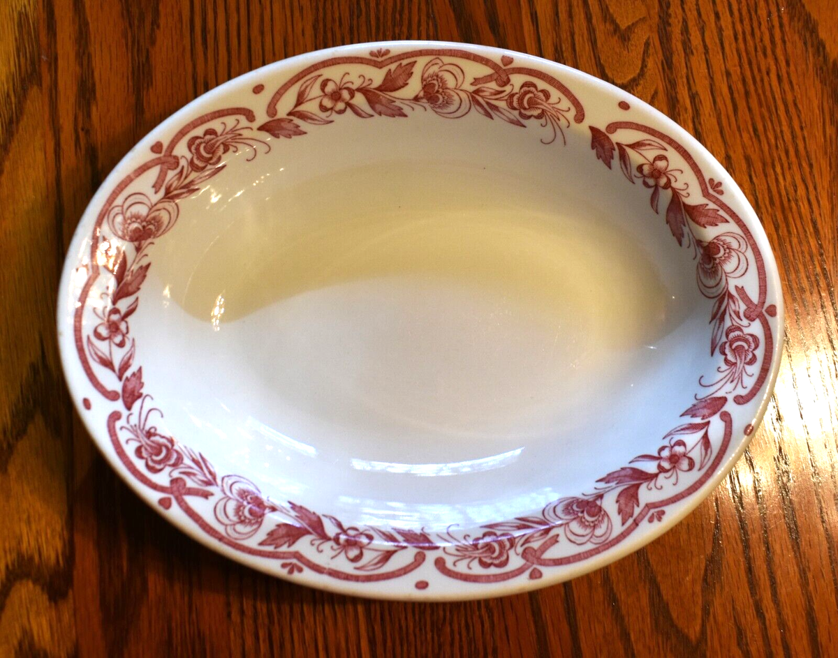 Vintage Caribe China Restaurant Ware Floral Red Oval Bowl Red P-1