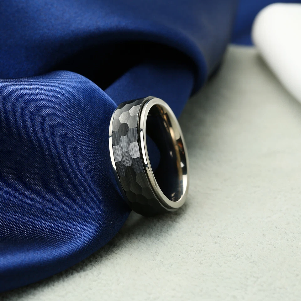 8mm Hammer Spinner Mens Ring Fashion Engagement Band Ring for Men Comfort fit - Image 4 of 4