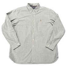 RALPH LAUREN Size XL Gray Classic Fit Dress Shirt Logo Buttons Mens