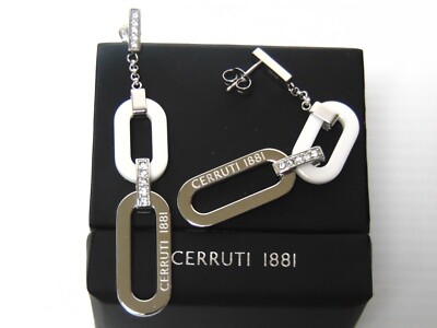 Cerruti 1881 weiße Keramik und Zirkon Kristall Ohrhänger