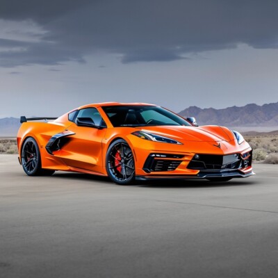 C8 Chevrolet Corvette in orange AI art  | POSTER 24 X 36 INCH | sports car