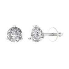 White Sapphire Stud Earrings for Women, Screw back 2 cttw, 6.5mm, Round-Cut 