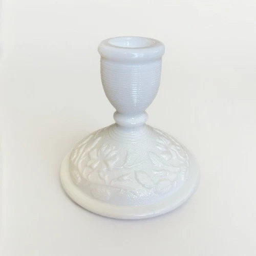 IMPERIAL Milk Glass Doeskin Taper Candle Holders w/ Flowers and leaves - Picture 1 of 8
