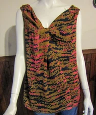 ATTENTION SUMMER WOMANS XL BROWN/NAVY BLUE/PINK GEOMETRIC TANK TOP NWT