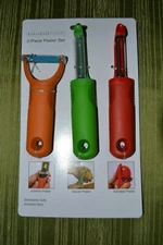 3 Piece Vegetable Fruit Peeler Set Julienne, Swivel, Serrated Household Trends 