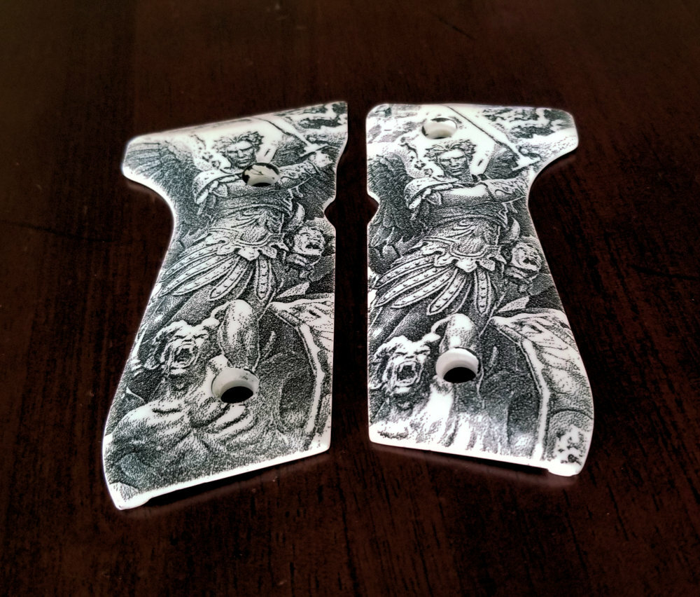 Beretta 92 92FS 96 custom engraved ivory scrimshaw grips Archangel