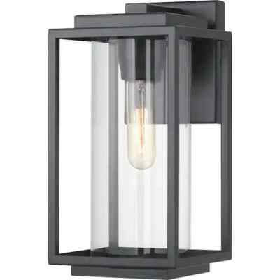Macstreet 9 in. 1-Light Matte Black Modern Outdoor Wall Lantern with Clear Glass