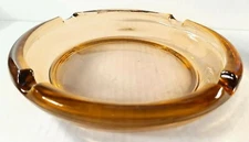 Heavy Vintage MCM (1960) Round 8" Amber Glass Ashtray. Retro, Cigar
