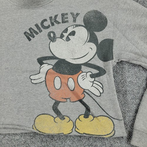 Disney Sweatshirt Women's Size XS Gray Mickey Mouse Crop Top Long Sleeve Stretch - Picture 2 of 13