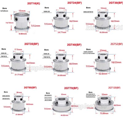 GT2 Timing Belt Pulley 16T-55T Synchronous Wheel for Drive Belt Width 6mm 10mm