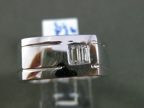 ESTATE LARGE .45CT DIAMOND BAGUETTE 14KT WHITE GOLD 3D RECTANGULAR MENS RING - Foto 2 di 12