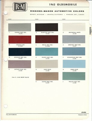 カラー 1962 1963 1964 OLDSMOBILE AND F-85 PAINT CHIPS (DITZLER AND R-M