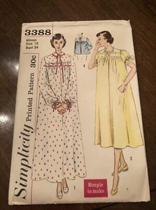 1950s ? Vintage Sewing Pattern Simplicity 3388 NIGHTGOWNS Size 16 Bust 34 Used