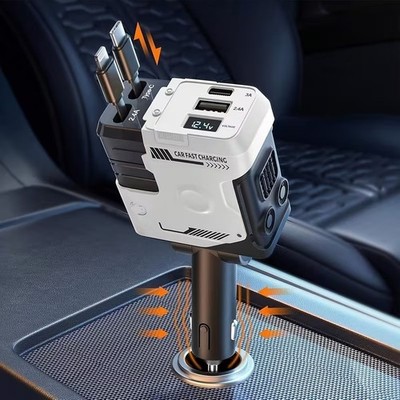 120W Retractable Fast Charging Car Charger, PD 3.0 Type-C Mobile Phone Charger F
