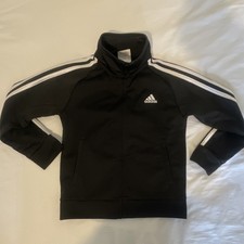 adidas Boys Track Jacket Size 5 Full Zip Black White Stripes Long Sleeve