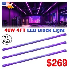16 Pack 48 inch LED UV Black Light Bar 4Ft 40W with US Plug for Room Decoration