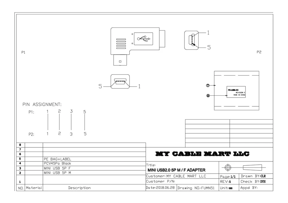 Mini-B 5pin Male to Mini-B 5pin Female RIGHT Angle Adapter - Image 3 of 3
