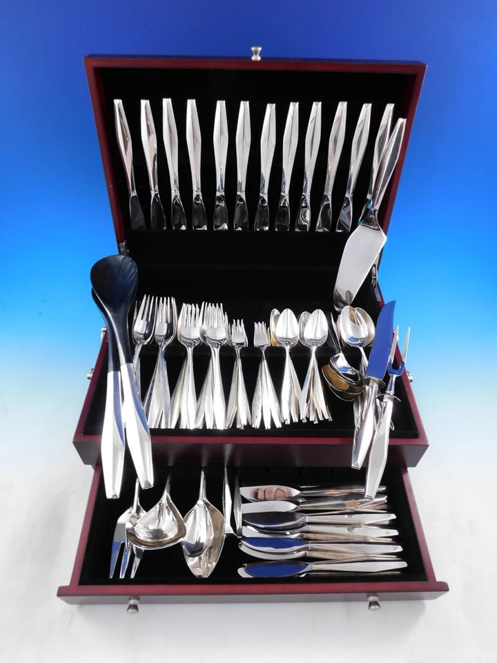 Diamond by Reed and Barton Sterling Silver Flatware Set Service 97 pieces Modern - Image 2 of 4