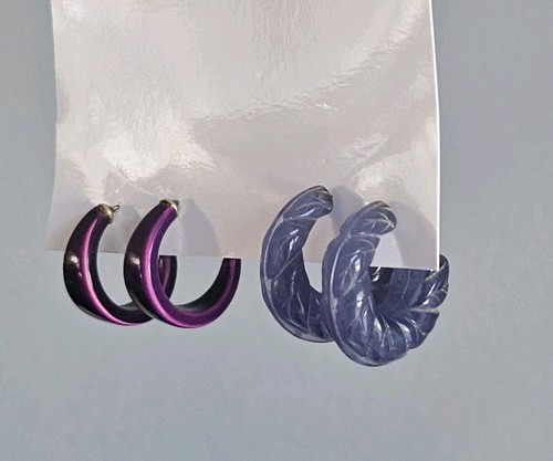 Vintage Purple Jewelry Set (2X)- Crystal Earrings + Retro Metallic Earrings - Picture 1 of 9