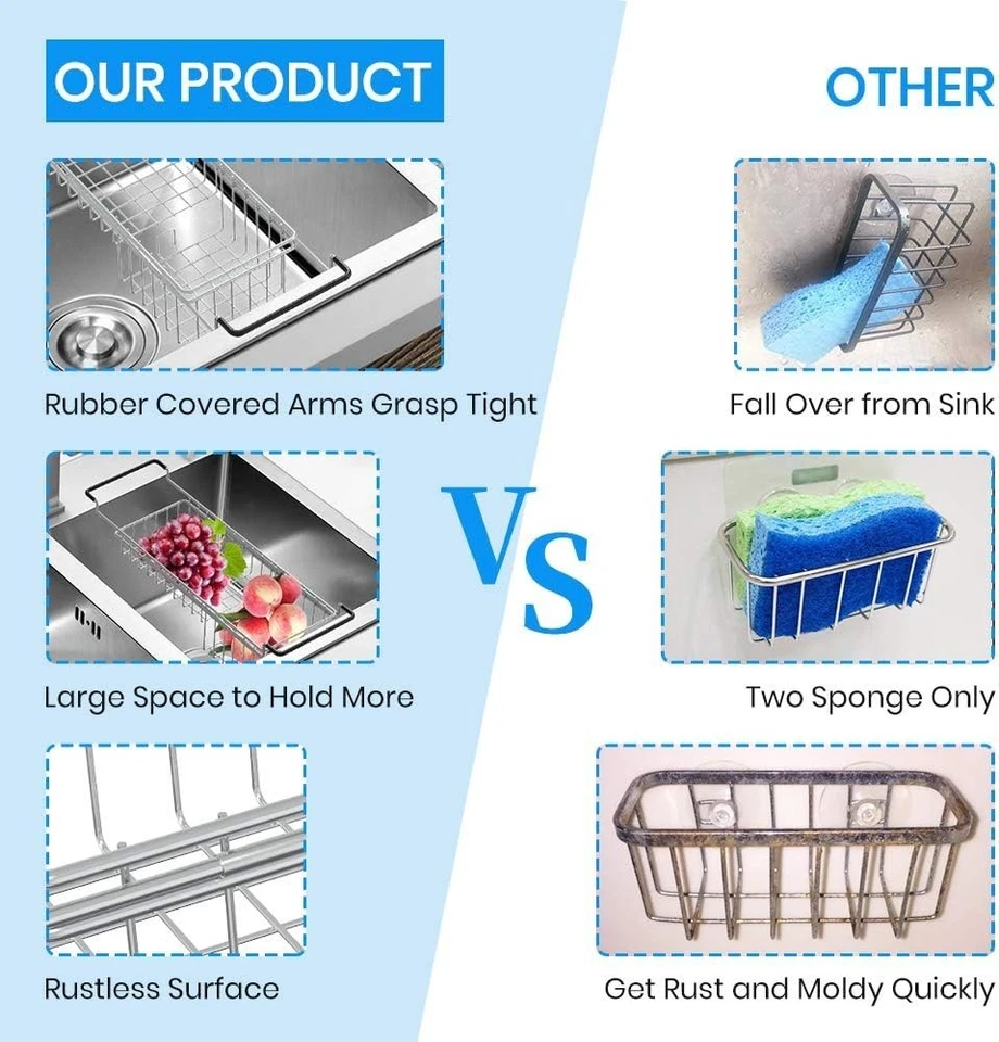 304 Stainless Steel Expandable Sink Caddy Organizer - Adjustable & Sturdy " - Image 3 of 4