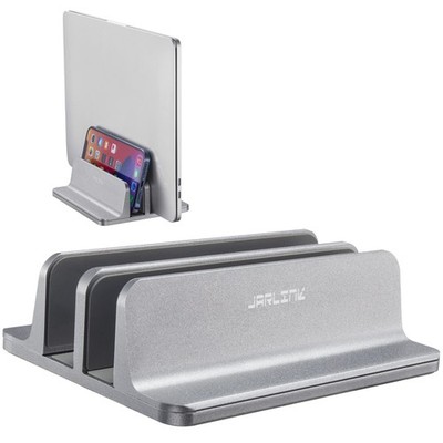Vertical Laptop Stand, Grey Aluminum, Adjustable Dock, Fits 17.3, MacBook