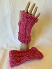 Ob.D. Handmade, Hand Knit, Wrist-length, Circus Pink Cabled Fingerless Gloves — photo 7