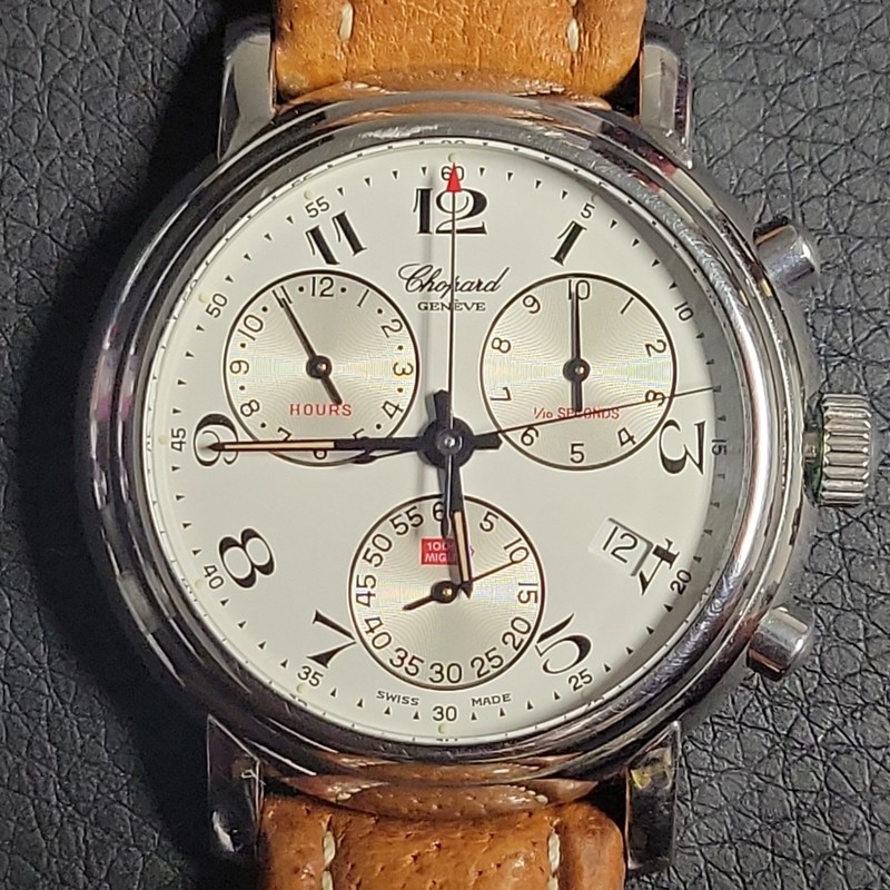 Chopard Mille Miglia Quartz Chronograph Date White Dial Leather Box NO RESERVE