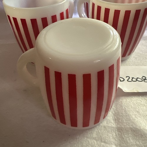 5 Vintage Hazel Atlas Red Milk Glass Candy Striped Coffee Mugs Cups Coffee - Picture 4 of 18