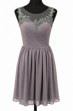 Renz Bridal Womens Evening Dress Small Gray Chiffon Sleeveless Lace Applique