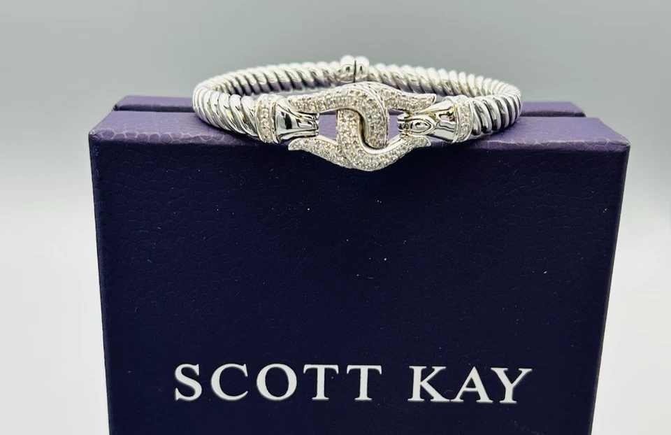 Brazalete con bisagras Scott Kay de plata esterlina 925 circonita cúbica ecuestre tamaño 6,5" Foto 2 de 4