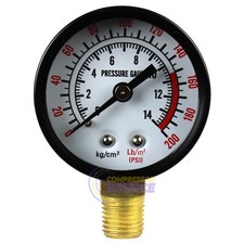 Medidor de compresor de aire Rolair 200 PSI GA0250200GC montaje lateral repuesto 1/4"