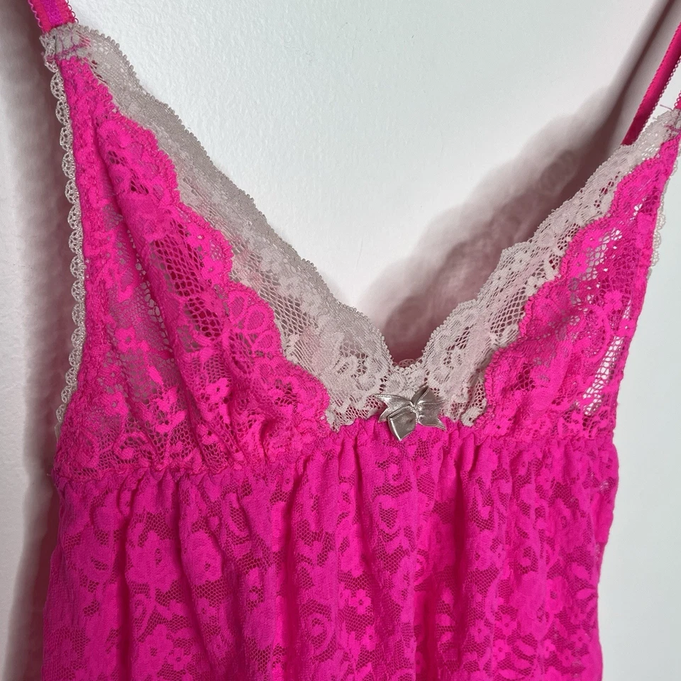 Victorias Secret Y2K Babydoll Encaje Cami Rosa Caliente Pequeña Hada Coqueta Lencería Foto 2 de 4