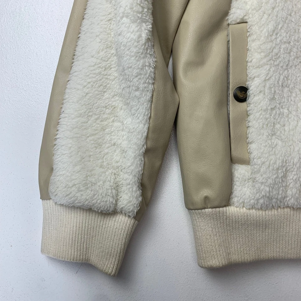 Jaqueta feminina Emporio Armani forrada de lã couro sintético bege P - Imagem 3 de 4