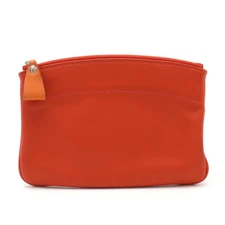 Hermes Leather Cosmetic Pouch Women Red One Size