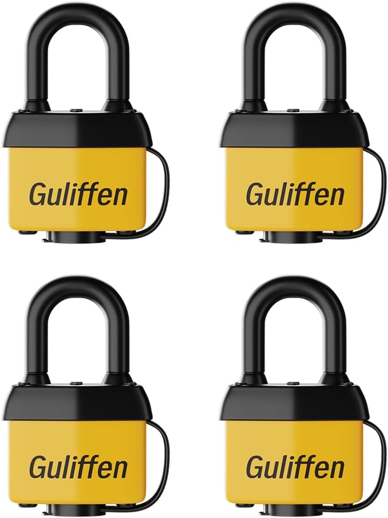 Weatherproof Laminated Padlock with Key,4 Pack Outdoor Pad Locks with Same Key f