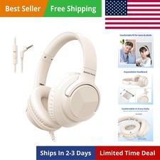 Headphones Wired with Microphone, Over Ear Foldable 3.5mm Plug in Headphones ...