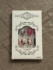 24pc Halloween Press On Nails Ghost Spider Bat Pink Black Fake Nail Set